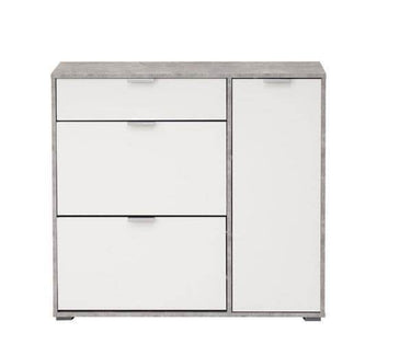 Modern Grey & White Shoe Storage Cabinet with Revolving & Swing Drawers - UK Luxury Furniture